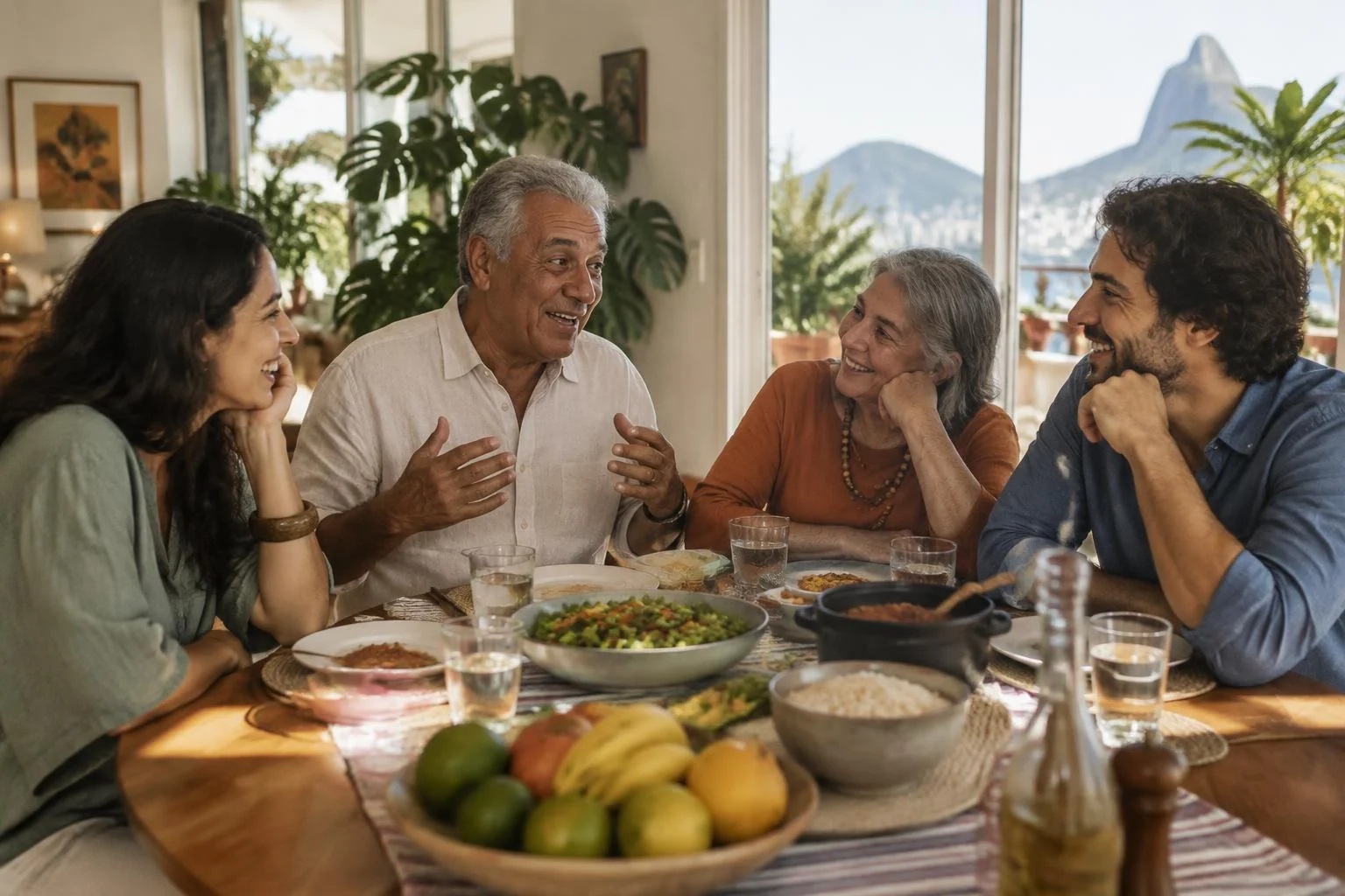 Família reunida, compartilhando um momento à mesa